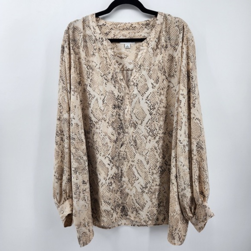 AVA & VIV Womens 4X‎ Snake Print Long Sleeve V Neck Blouse Top Office Workwear